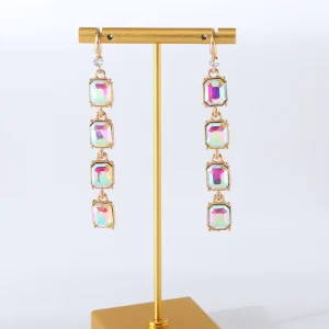 European American New Style Colorful Crystal Fine Dangle Earrings Elegant Temperament Versatile Ear Jewelry Alloy Inlaid Glass