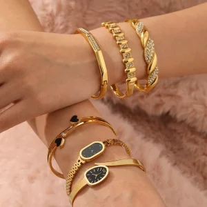 European American Style Titanium Steel Bracelet for Women Zircon White Shell
