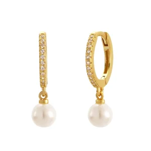 European Style Fine Jewelry S925 Sterling Silver Hoop Earrings for Women Hypoallergenic Dangle Pearl Diamond Earring