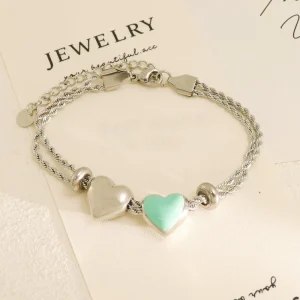 European and American Charm Bracelet, Gold-Plated Stainless Steel with Enamel Beads