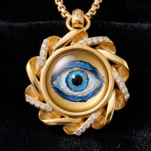 Evil Eye Pendant, Gold Plated Brass Charm for DIY Jewelry, Enamel Talisman