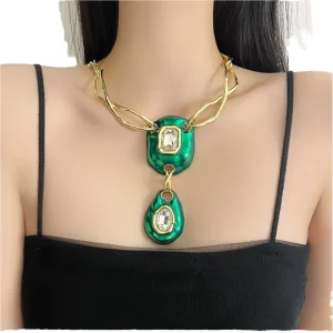 Exaggerated Line Retro Women’s Alloy Crystal Pendant Necklace Choker Link Chain