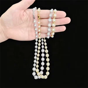 FM LAN1169 Round Pearl Inlaid Silver Plated Copper Necklace and Bracelet Set