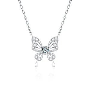 FMZ088 Women Moissanite butterfly Necklace Copper Rhodium Plated Layered Ladies Jewelry butterfly Pendant Necklace