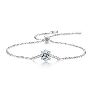 FRZ017 Round Snowflake Adjustable Moissanite Rhodium-Plated Bridal Bracelet