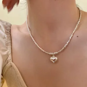 FY-PL869 Women’s 925 Sterling Silver Pearl Broken Heart-Shaped Necklace