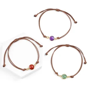 Faceted Amethyst Tiger Eye Charm Bracelet Adjustable Macrame Boho Crystal Jewelry