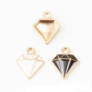 Faceted Diamond Gem Charm Gold-Tone Enamel Alloy Pendant for Engagement Party Decor