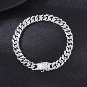 Factory 10mm Cuban Chain Bracelet Hip Hop 925 Sterling Silver Cubic Zirconia Link Chain for Men