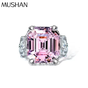 Factory 12ct Pink High Carbon Diamond 14*16 Rectangular Pagoda European and American Ring 925 Silver