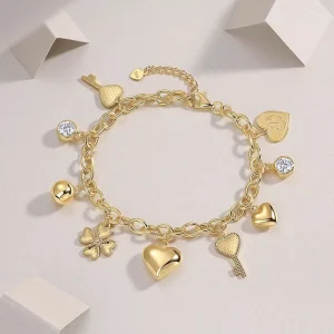 Factory 18K Gold-Plated S925 Silver Moissanite Charm Link Chain Bracelet
