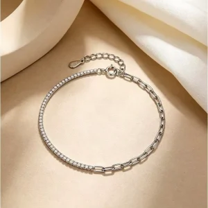 Factory 925 Sterling Silver Stackable Tennis Link Chain Bracelet for Women
