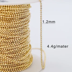 Factory Bulk Roll 9K Gold Diamond-Cut 1.2mm Bead Chain by Meter