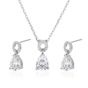 Factory Custom 925 Sterling Silver Rhodium Plated Claw Setting Circle Bail Pear-Shaped Moissanite Drop Earrings Jewelry Set