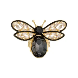 Factory Custom Gold Plated Brass Alloy Bee Brooch with Glass Cubic Zirconia
