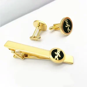 Factory Customized Stainless Steel Tie Clip and Cufflink Set with Logo, Zinc Alloy