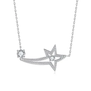 Factory Direct 0.5ct Iced-Out Moissanite Star Pendant Necklace, 925 Sterling Silver, GRA Certified VVS