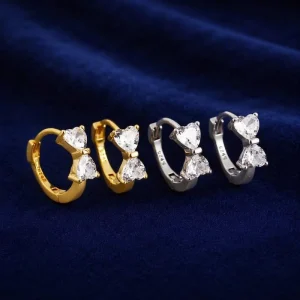 Factory Direct 18K Gold Plated 925 Silver Heart CZ Hoop Earrings