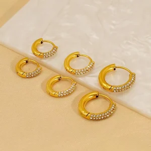 Factory Direct 18K Gold-Plated Stainless Steel Zircon Hoop Earrings for Women