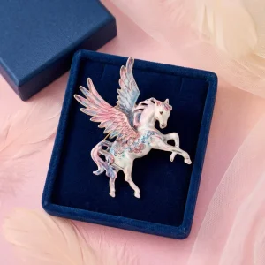 Factory Direct Fairy Tale Style Zodiac Enamel Unicorn Flying Horse Brooch for Women’s Coats and Suits