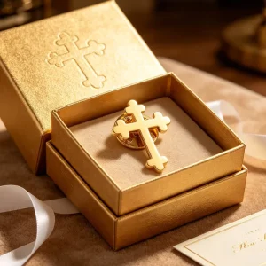 Factory Direct Gold Plated Orthodox Cross Lapel Pin Religious Faith Badge Custom Gold Cross Pin