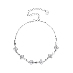 Factory Direct OEM 925 Sterling Silver Plated Moissanite Four Leaf Clover Bracelet