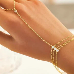 Factory Direct S925 Sterling Silver Multi Layer Hand Chain Bracelet CZ Finger Ring Chain Fine Jewelry for Women OEM ODM