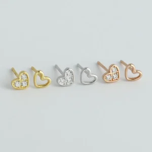 Factory Direct S925 Sterling Silver Rhodium 18K Gold Rose Gold Plated Heart CZ Stud Earrings Fine Jewelry