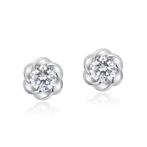 Factory Direct Silver Moissanite Diamond Flower Solitaire Stud Earrings