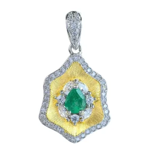 Factory Dual Color Plated 925 Silver Pear Cut Natural Emerald Pendant for Women Fine Pendants Charms
