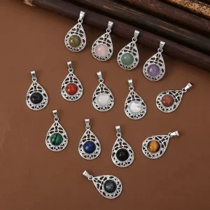 Factory Fashion Silver Color Necklace Accessory Natural Stone Crystal Teardrop Shaped Green Aventurine Jade Pendant