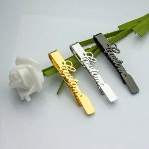 Factory French Style Men’s Stainless Steel Tie Clip and Cufflinks with Letter Logo, Metal Gift Set