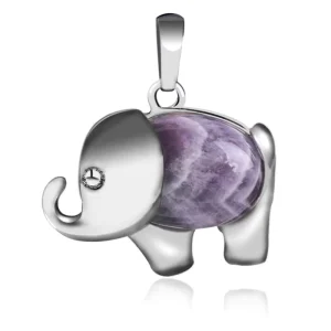 Factory Natural Quartz Crystal Elephant Pendant Necklace Gemstone Jewelry