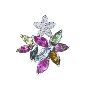 Factory Rhodium Plated Silver 925 Marquise Cut Natural Tourmaline Flower Pendant for Women Fine Pendants Charms