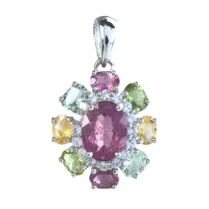 Factory Rhodium Plated Silver 925 Oval Cut Natural Tourmaline Pendant for Women Fine Pendants Charms
