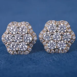 Factory S925 Sterling Silver 10K 14K 18K Solid Gold Yellow Iced-Out VVS Moissanite Lab-Grown Diamond Stud Earrings