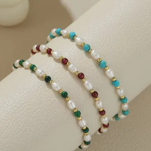 Factory Women’s Freshwater Imitation Pearl Rice-Grain Layered Jade Bead Bracelet