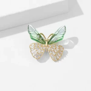 Fashion 14K Gold Plated Brass Zircon Butterfly Brooch for Wedding Engagement Gift