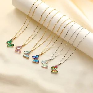 Fashion 18K Gold Plated New Butterfly Sparkling Crystal Cubic Zircon Butterfly Pendant Necklace for Women