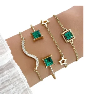 Fashion 4 Pcs Green Emerald Fine Jewelry Bracelet Set for Charm Women Bangles Gift