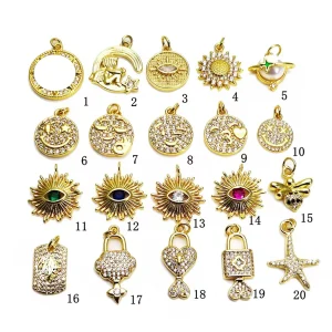 Fashion Gold-Plated CZ Hamsa Eye-Shaped Diamond Charm Pendant