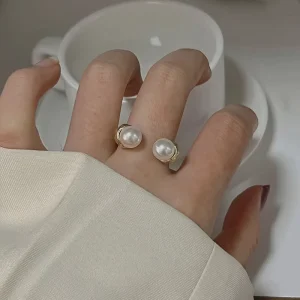 Fashion Gold Plated Pearl Rings Jewelry Women Adjustable Pearl Ring for Ladies