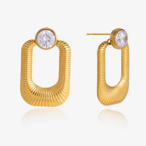Fashion Jewelry Earring Fashion Earring Fine Jewelry Pendiente Big Hoop Stainless Steel Gold Plated ZIRCON Earing for Woman