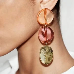 Fashion Jewelry Resin Transparent Contrast Irregular Resin Earrings for Women’s Fashion Beads Gold Drop Earrings