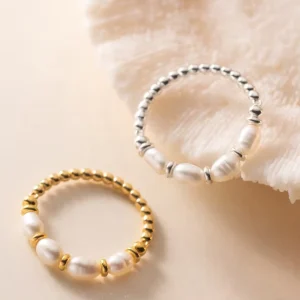 Fashion Natural Pearl Ring Stainless Steel Beads Adjustable Elasticity Ring Handmade Jewelry Elasticated Bead Stackable Ring