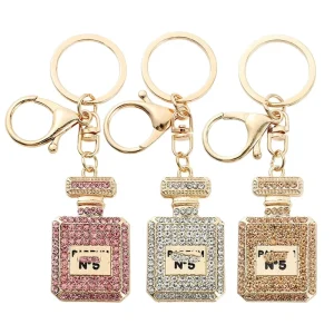 Fashion Popular Personalized Diamond Car Pendant Keychains Charms Perfume Bottle Key Chain for Women’s Bag Pendant Jewelry