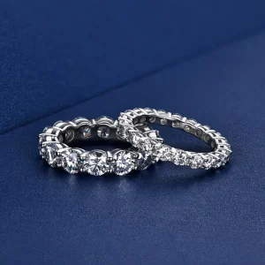 Fashion Waterproof Wedding Iced Out 925 Silver Rhodium Plated 3mm 5mm Moissanite Full Eternity Band Ring for Women