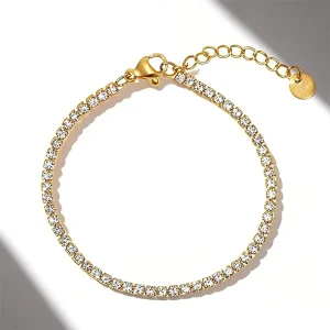 Fashionable Geometric Small Zircon Bracelet for Women 2mm Diamond Tennis Gold Plated Stainless Steel Bangles