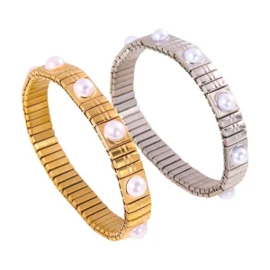 Faux Pearl and Freshwater Pearl Bracelet for Women Stainless Steel Elastic