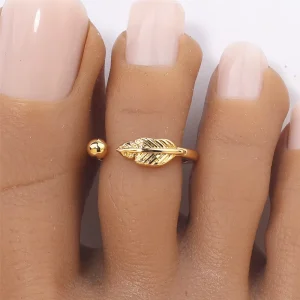 Feather Adjustable Copper 18K Gold Plated Small Size Open Tail Toe Ring